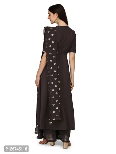 Flared long crepe kurti with Bottom  dupatta Set-thumb2