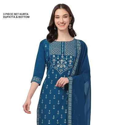 Fancy long crepe kurti with Bottom dupatta Set