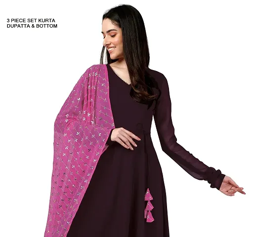 Fancy long crepe kurti with Bottom dupatta Set