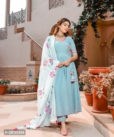 Flared long crepe kurti with Bottom and dupatta Set