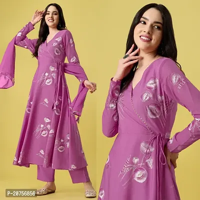 Fancy long crepe kurti with Bottom  dupatta Set