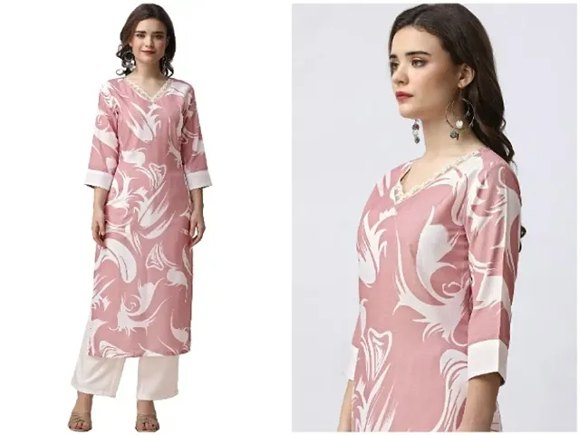 Fancy Rayon Slub Lace Pattern Kurta Palazzo Set