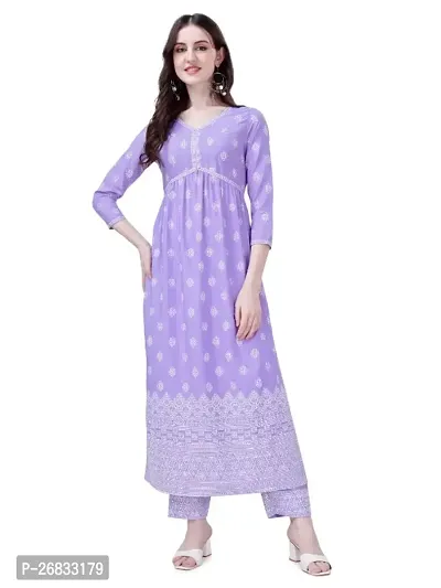 Women Crepe Lavender Color Printed Kurta with Palazzo Set