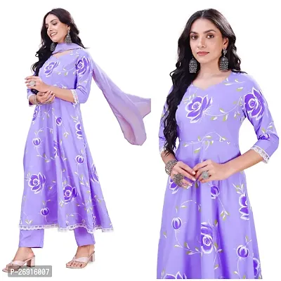 Lavender Color Kurti Set With Dupatta Set And Palazzo Set