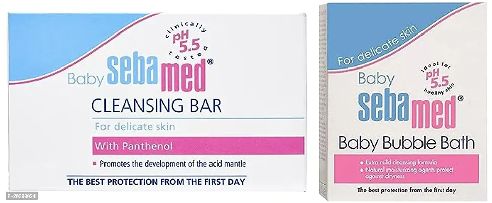 Sebamed Baby Cleansing Bar - 100 G And Baby Bubble Bath, 200Ml