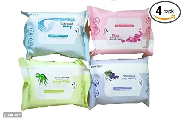 Wet Wipes With 4 Different Fragrance, Facial Wet Wipes For Face And Travel Use For Girls And Boys Pack Of 4-thumb0