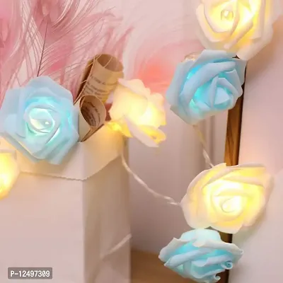 RaajaOutlets Rose Flowers String Lights 20LED String Romantic Flower Roses Fairy Light for Valentine's Day,Wedding,Christmas Tree, Diwali Festival Party Decorations (Blue + White)-thumb0