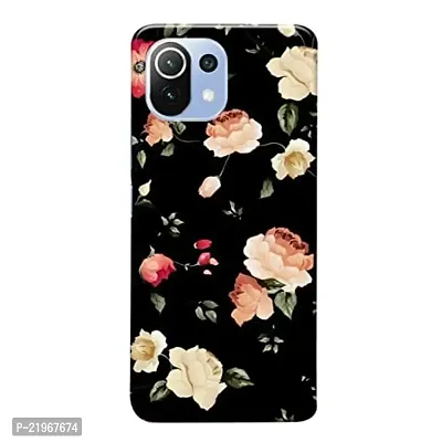 Dugvio Printed Designer Back Cover Case for Xiaomi Redmi Mi 11 Lite 5G / Xiaomi Mi 11 Lite 5G NE - Floral Design, Black Flower-thumb0