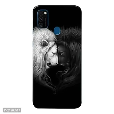 Dugvio? Poly Carbonate Back Cover Case for Samsung Galaxy M21 - White and Black Lion
