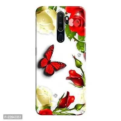 Dugvio? Printed Designer Matt Finish Hard Back Cover Case for Oppo A9 2020 / Oppo A5 2020 - Red Rose with Butterfly