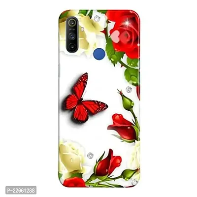 Dugvio? Printed Designer Matt Finish Hard Back Cover Case for Realme Narzo 10A / Narzo 20A - Red Rose with Butterfly-thumb0