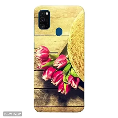 Dugvio? Printed Hard Back Cover Case for Samsung Galaxy M21 2021 / Samsung M21 / Samsung M30S - Flowers with Wooden