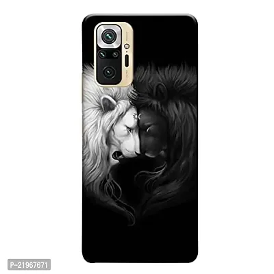 Dugvio Printed Designer Back Cover Case for Xiaomi Redmi Note 10 Pro Max - White and Black Lion