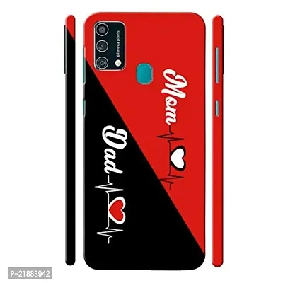 Dugvio Printed Colorful Red and Black Mom and Dad, Mummy Papa Designer Hard Back Case Cover for Samsung Galaxy F41 / Samsung F41 / SM-F415F/DS (Multicolor)