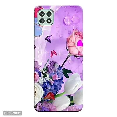 Dugvio? Printed Designer Matt Finish Hard Back Cover Case for Samsung Galaxy A22 (5G) - Pink Butterfly with Rose