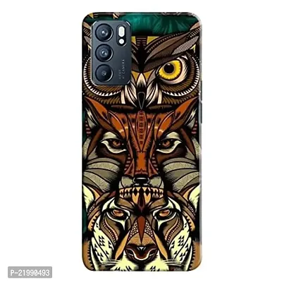 Dugvio Printed Designer Colorful Owl and Tiger Faces Designer Hard Back Case Cover for Oppo Reno 6 (5G) (Multicolor)-thumb0