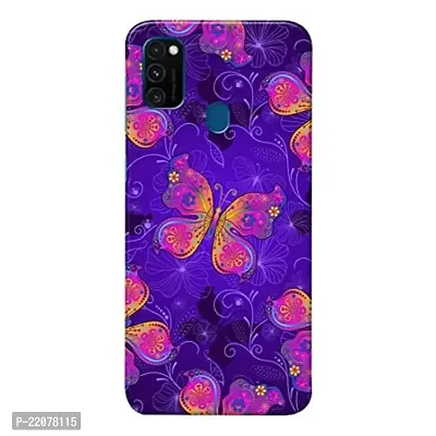 Dugvio? Printed Designer Matt Finish Hard Back Cover Case for Samsung Galaxy M21 2021 / Samsung M21 / Samsung M30S - Purple Butterfly