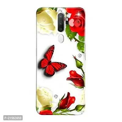 Dugvio? Poly Carbonate Back Cover Case for Oppo A5 2020 / Oppo A9 2020 - Red Rose with Butterfly