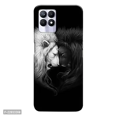 Dugvio? Printed White and Black Lion Designer Hard Back Case Cover for Realme 8i (Multicolor)
