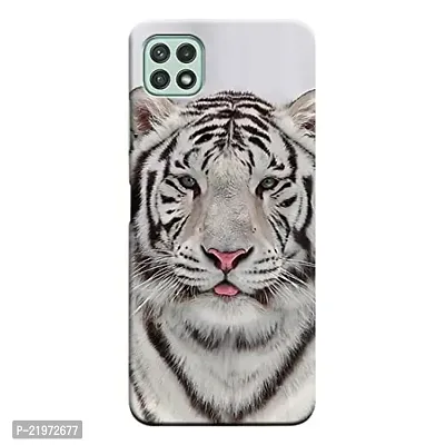 Dugvio? Printed Designer Matt Finish Hard Back Cover Case for Samsung Galaxy A22 (5G) - White Tiger Face