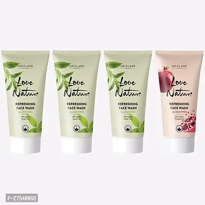 Oriflame LOVE NATURE Refreshing Face Wash with Organic Green Tea 50 ml (pack of 3) , Refreshing Face Wash with Organic Pomegranate 50 ml (4 Items in the set)