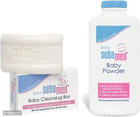 Sebamed bath and skin care kit -Baby Cleansing Bar (100 g)+Baby powder ( 200 g) (White)