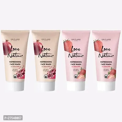 Oriflame LOVE NATURE Refreshing Face Wash with Organic Pomegranate 50 ml (pack of 2) , Face Wash with Organic Strawberry 50 ml(pack of 2) (4 Items in the set)