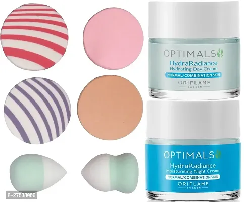 OPTIMALS Hydra Radiance Day  Night Cream Normal/Combination Skin 50+50ml (32462  32463) with Puff Sponge