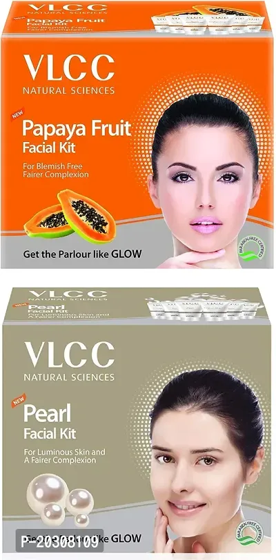 VLCC Pearl  Papaya Fruit Premium Facial Kit Tube Packing Combo Pack of 2 (60gm X 2) (2 x 60 g)-thumb0