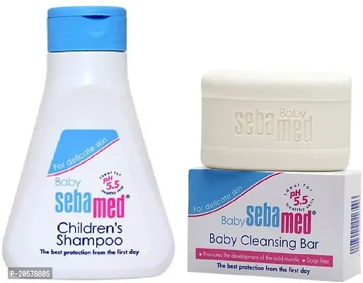 Sebamed Baby Cleansing Soap Bar 150gm + Children's Shampoo 150ml (White, Blue)