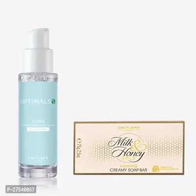 Oriflame OPTIMALS Hydra Moisture Boosting Serum All Skin types 30 ml with MILK  HONEY GOLD Softening Creamy Soap Bar 100 g (2 Items in the set)