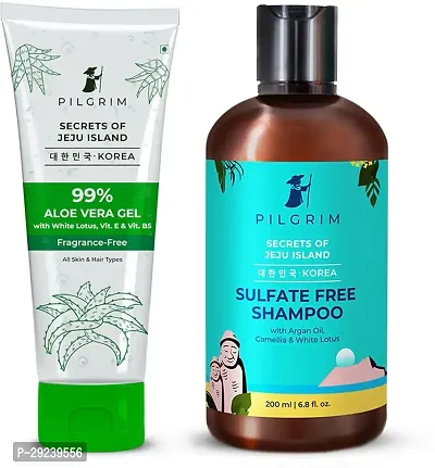 Pilgrim Smooth  Silky Haircare Combo Kit With Argan Oil   Aloe Gel For Hair Treatment