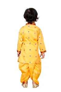Elegant Yellow Cotton Blend Janamashtmi Special Embroidered Krishna Ethnic Kurta with Dhoti For Kids-thumb1