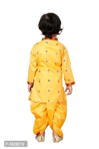 Elegant Yellow Cotton Blend Janamashtmi Special Embroidered Krishna Ethnic Kurta with Dhoti For Kids-thumb2