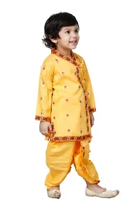 Elegant Yellow Cotton Blend Janamashtmi Special Embroidered Krishna Ethnic Kurta with Dhoti For Kids-thumb4