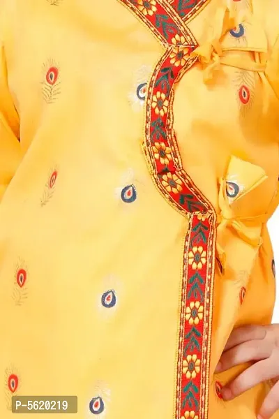 Elegant Yellow Cotton Blend Janamashtmi Special Embroidered Krishna Ethnic Kurta with Dhoti For Kids-thumb3