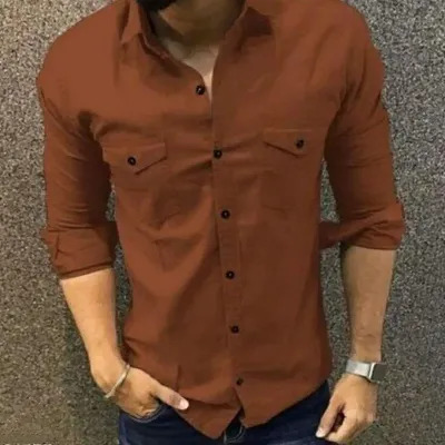 Stylish Cotton Full Sleeve Collared Neck Brown Shirt For Men and Boys