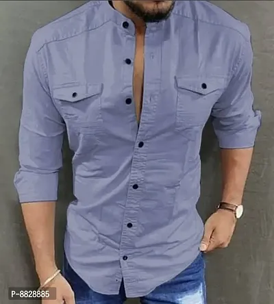 Grey Cotton Solid Casual Shirts For Men-thumb0
