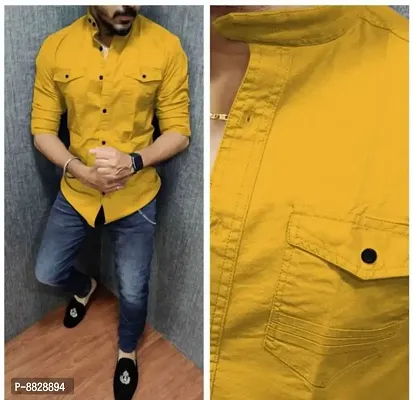 Mustard Cotton Solid Casual Shirts For Men