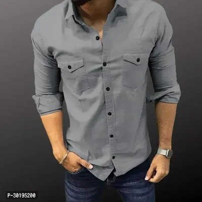 Reliable Grey Cotton Solid Long Sleeves Casual Shirt For Men-thumb0