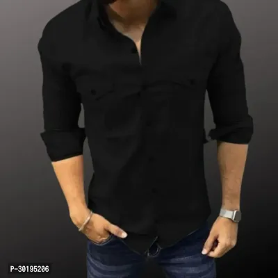 Reliable Black Cotton Solid Long Sleeves Casual Shirt For Men-thumb0