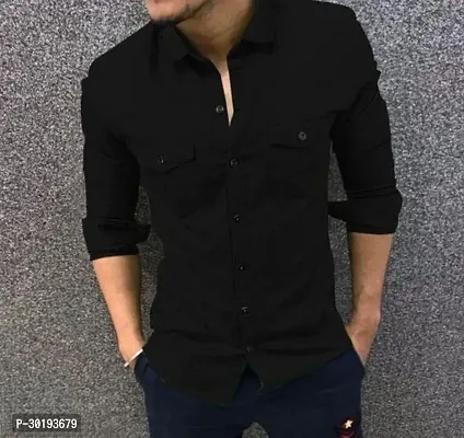 Reliable Black Cotton Solid Long Sleeves Casual Shirt For Men-thumb0