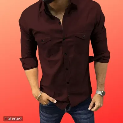 Reliable Maroon Cotton Solid Long Sleeves Casual Shirt For Men-thumb0