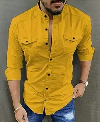 Mustard Cotton Solid Casual Shirts For Men-thumb1