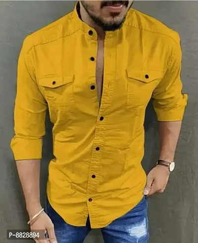 Mustard Cotton Solid Casual Shirts For Men-thumb2