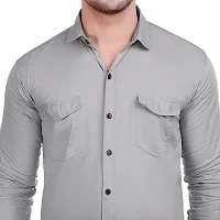 Grey Cotton Solid Casual Shirts For Men-thumb1