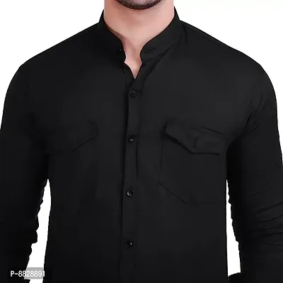 Black Cotton Solid Casual Shirts For Men-thumb3