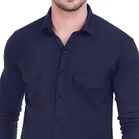 Stylish Cotton Full Sleeve Collared Neck Navy Blue Shirt For Mens and Boys-thumb2