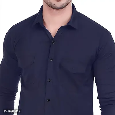 Stylish Cotton Full Sleeve Collared Neck Navy Blue Shirt For Mens and Boys-thumb3
