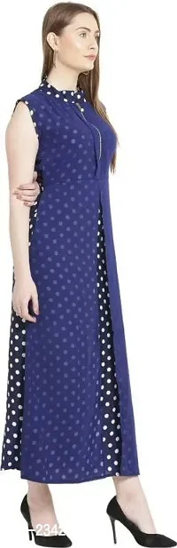 HA CROWN Women's Crepe Regular Fit Solid Polka Dot Printed Maxi Sleeveless ?Dress (Ha 01)-thumb3